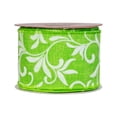 thumbnail image 3 of Northlight Green with White Floral Design Wired Craft Ribbon 2.5" x 10 Yards, 3 of 9