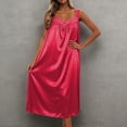 thumbnail image 2 of Women's Sleeveless Ice Silk Nightgown, Plus Size Loose Summer Sleepwear, Lace Trim Satin Loungewear Dress, Cooling Nightshirt, Oversized Comfy Pajamas, Breathable Silky House Dress for Ladies, 2 of 4