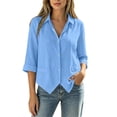 thumbnail image 2 of Neewe Cotton Button Down Shirts for Women 3/4 Sleeve Tops V Neck Collared Blouses Business Casual Outfits, 2 of 8