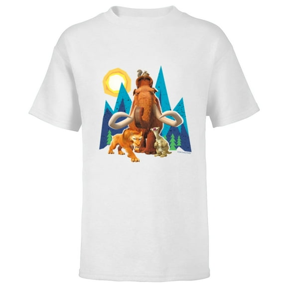 Ice Age Manfred Diego Sid and Scrat Cutout Mountains - Short Sleeve T-Shirt for Kids - Customized-White