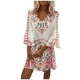 thumbnail image 2 of SMihono Robe d'Été Bohème pour Femmes Grande Taille Mode Robe d'Été Décontractée à Col en V Manches Courtes Imprimée Mini Robe, 2 of 6