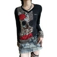 thumbnail image 3 of Franhais Women Trendy T-Shirt, Vintage Eye/Leopard Print Round-Neck Long Sleeve Casual Tops, 3 of 6