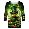 thumbnail image 4 of T-Shirt à Col Rond Imprimé de la Saint-Patrick pour Femmes, Manches Trois Quarts 3/4, Coupe Ample, 4 of 5