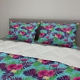 thumbnail image 2 of Jungle Comforter & Sham Bedding Set, Vibrant Colored Exotic Paradise Flowers and Forest Leaves on Aqua Shade Background, 3 pcs Duvet Set Microfiber Filling Quilt, 5 Sizes, Multicolor, by Ambesonne, 2 of 4