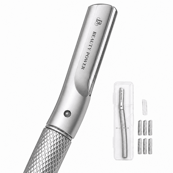 Beauty Power Eyebrow Razor with 6 Blades & Travel Case – Face Razors for Women & Men, Eyebrow Trimmer Shaper with Precision Cover, Facial Shaver & Dermaplaning Tool for Smooth Skin - Gift Idea