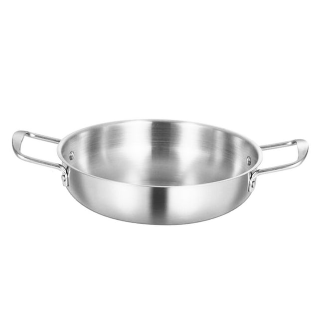 Olla para ramen coreana, olla para fideos coreanos gruesa, doble asa, calentamiento rápido, acero inoxidable 26 cm de espesor