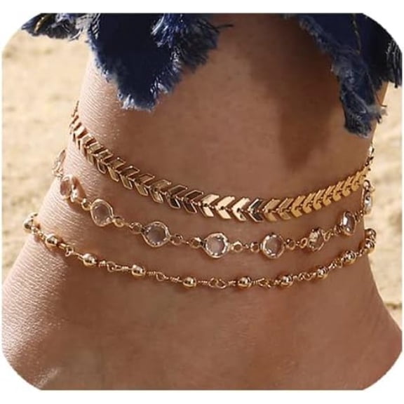 Gold Silver Plated Ankle Bracelets for Women, 14K Gold Anklets for Women Waterproof Cuban Figaro Link Gold Anklet Set Layered Glitter Ankle Bracelet Silver Anklets Jewelry Gift