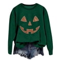 thumbnail image 6 of Trendfront Womens Halloween Pumpkin Face Sweatshirts Crewneck Long Sleeve Rhinestone Graphic Jack O Lantern Design Casual Fall Pullover Tops, 6 of 7