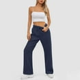 thumbnail image 4 of Resicozy Women's High Waisted Straight Leg Sweatpant Comfy Drawstring Workout Solid Sweat Pants with Pocket Fashion Casual Pant Navy 2XL, 4 of 6