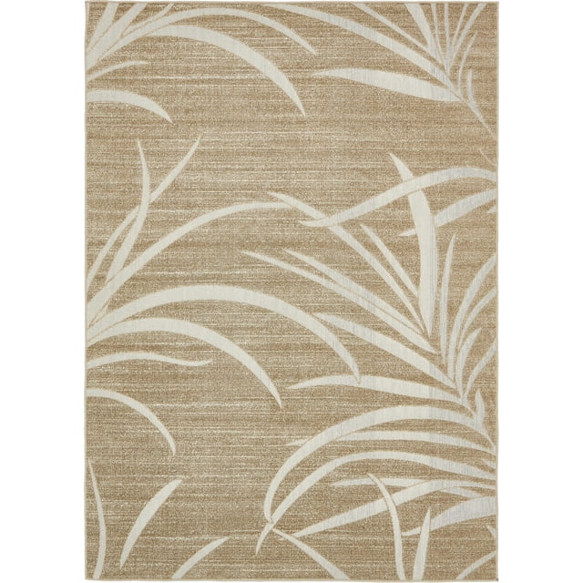 Unique Loom Botanical Collection Carved Transitional Indoor and Outdoor Flatweave Area Rug, 7 x 10 Feet, Beige/Tan