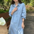 thumbnail image 3 of tasrioml Women's Denim Shirt Dress Roll Up Long Sleeve Button Down Maxi Dress Summer Casual Lapel Loose Shift Jean Dress with Pocket, 3 of 8