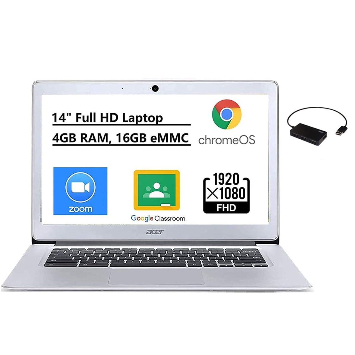 andere alleen Regelmatig Acer Chromebook 14 Laptop, 14" Full HD, Intel Celeron N3160 Quad-Core, 4GB  LPDDR3 RAM, 16GB eMMC , Wi-Fi, Webcam, Chrome OS, Bundle with 4-Port USB  Hub - Walmart.com
