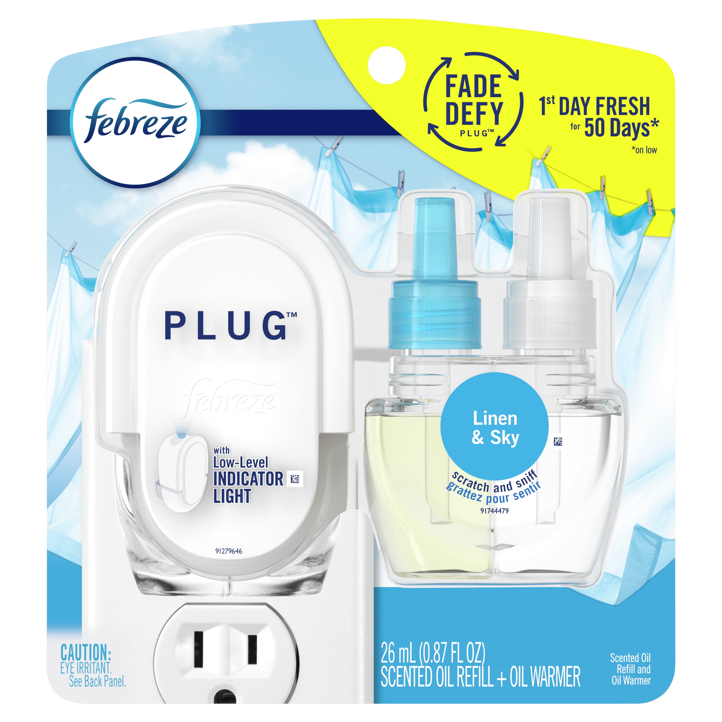 Febreze Plug OdorEliminating Air Freshener, Linen & Sky, Starter Kit