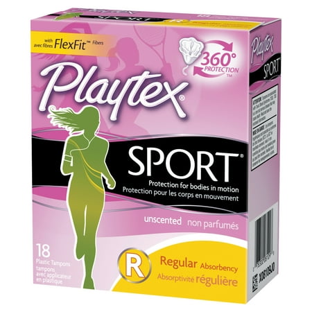 Playtex Sport Plastic Tampons, Unscented, Regular, 18
