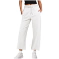thumbnail image 3 of ctdiral Women's Wide Leg Pants High Waist Drawstring Sweatpants Joggers with Pockets Casual Loose Fit Lightweight Straight Trousers White L, 3 of 7