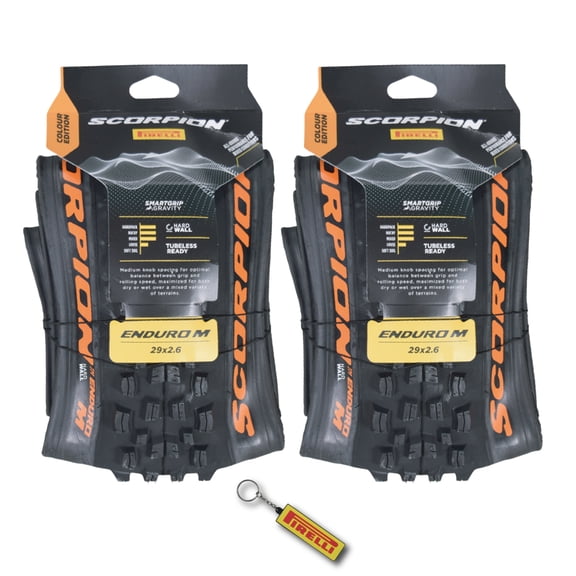 Pirelli Scorpion Enduro M Orange Color (29x2.6) Mountain Bicycle Tire Tubeless Ready, HardWALL 60 TPI High-Performance All-Terrain Tire for Enduro Trail & Aggressive XC Mountain Bike w/Keychain(2 Pk)