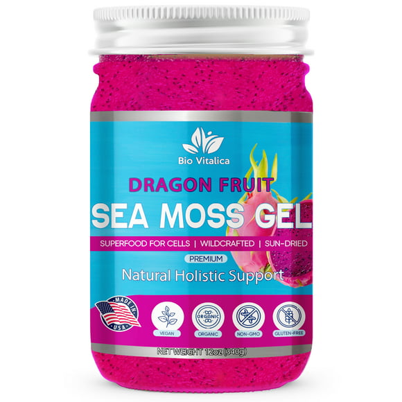 Sea Moss Gel by BioVItalica (Dragon Fruit) - Irish sea Moss Dr Sebi, Vegan superfood for Cells Wildcrafted Irish Sea Moss Gel  Rich in Minerals, Proteins & Vitamins  Antioxidant