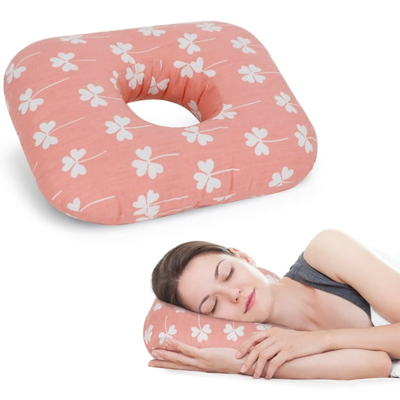 Ear Piercing Pillow for Side Sleeper with Hole for Relief Ears Pain CNH Piercing Pain Sleeping Pressure Sore, Comfortable Support Ear Guard Pillow to a Restful Sleep, Pink Leaf