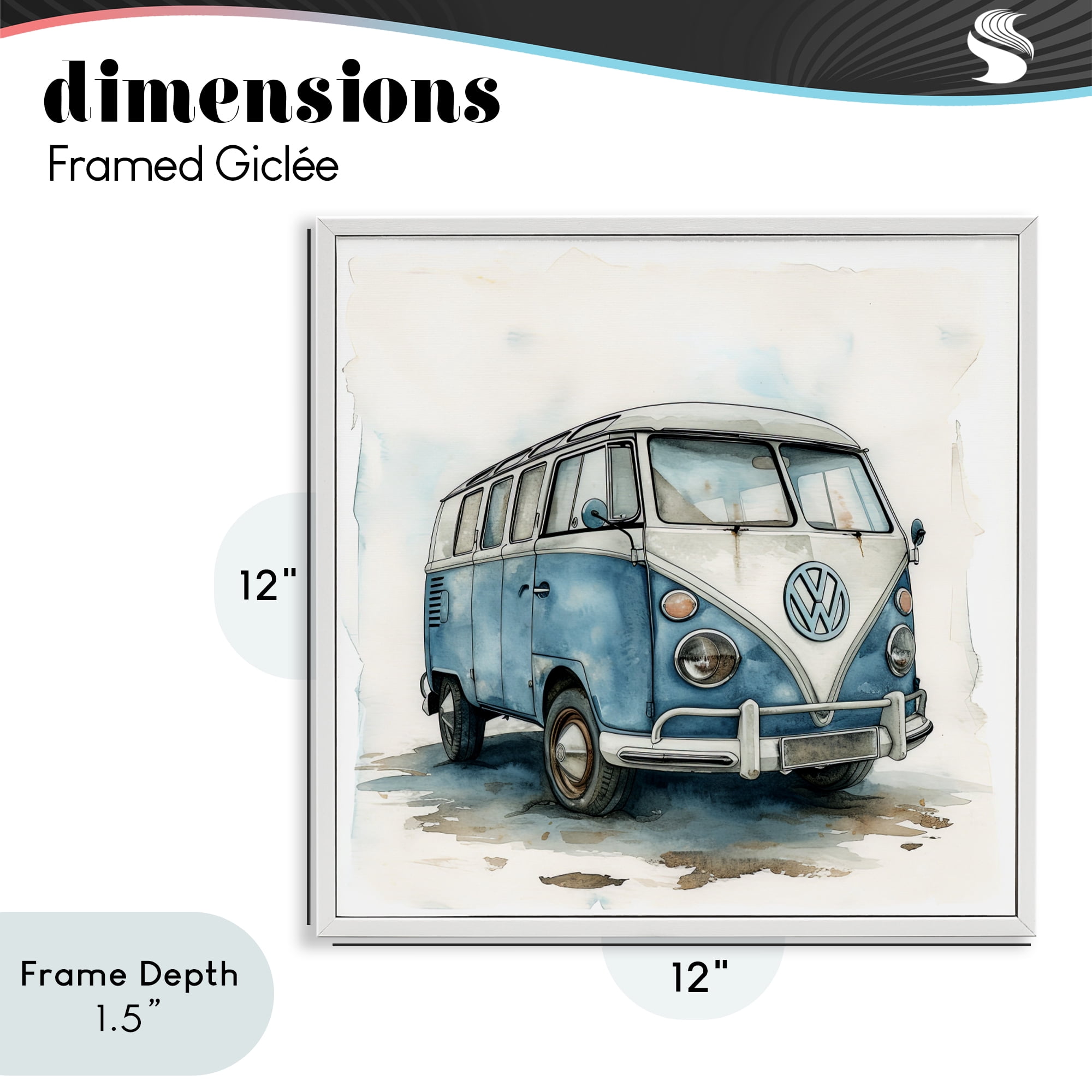 Stupell Industries Sky Blue Surf Van White Framed Giclee Art, design by Ray Powers