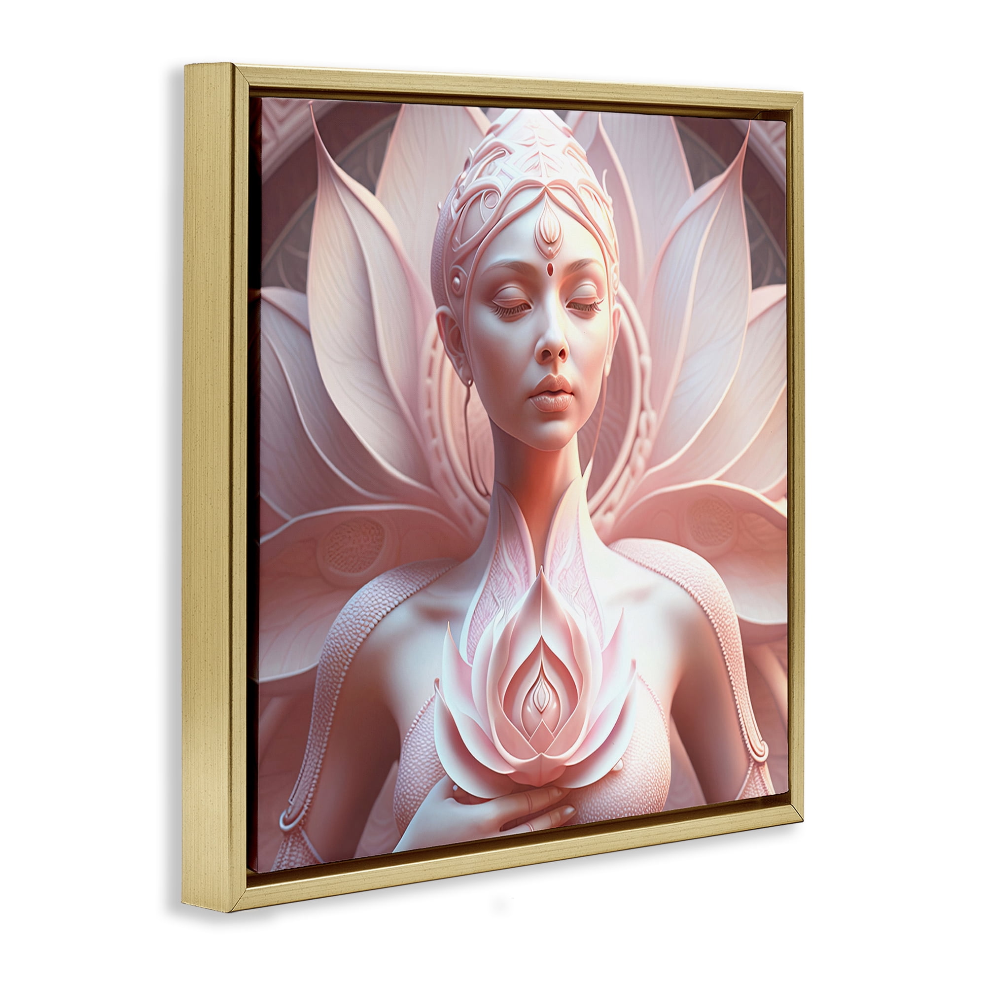 Stupell Industries Spiritual Lotus Woman Statue People Painting Gold Floater Framed Canvas Art Print Wall Art, 18 x 18