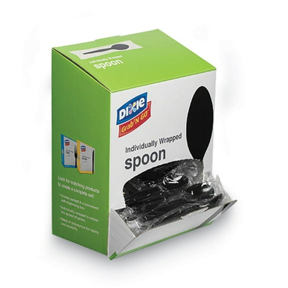 Dixie Grab’N Go Wrapped Cutlery, Teaspoons, Black, 90/Box, 6 Box/Carton -DXETM5W540