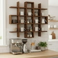thumbnail image 5 of Oversize Coffee Mug Display Rack Wooden Display Shelves Rustic Wooden Floating Curio Shelf Travel Wall Mounted Coffee Mug Rack Holder Shadow Box Shelf (Grid Size 5.1x5.1x3in,Rustic Brown), 5 of 8