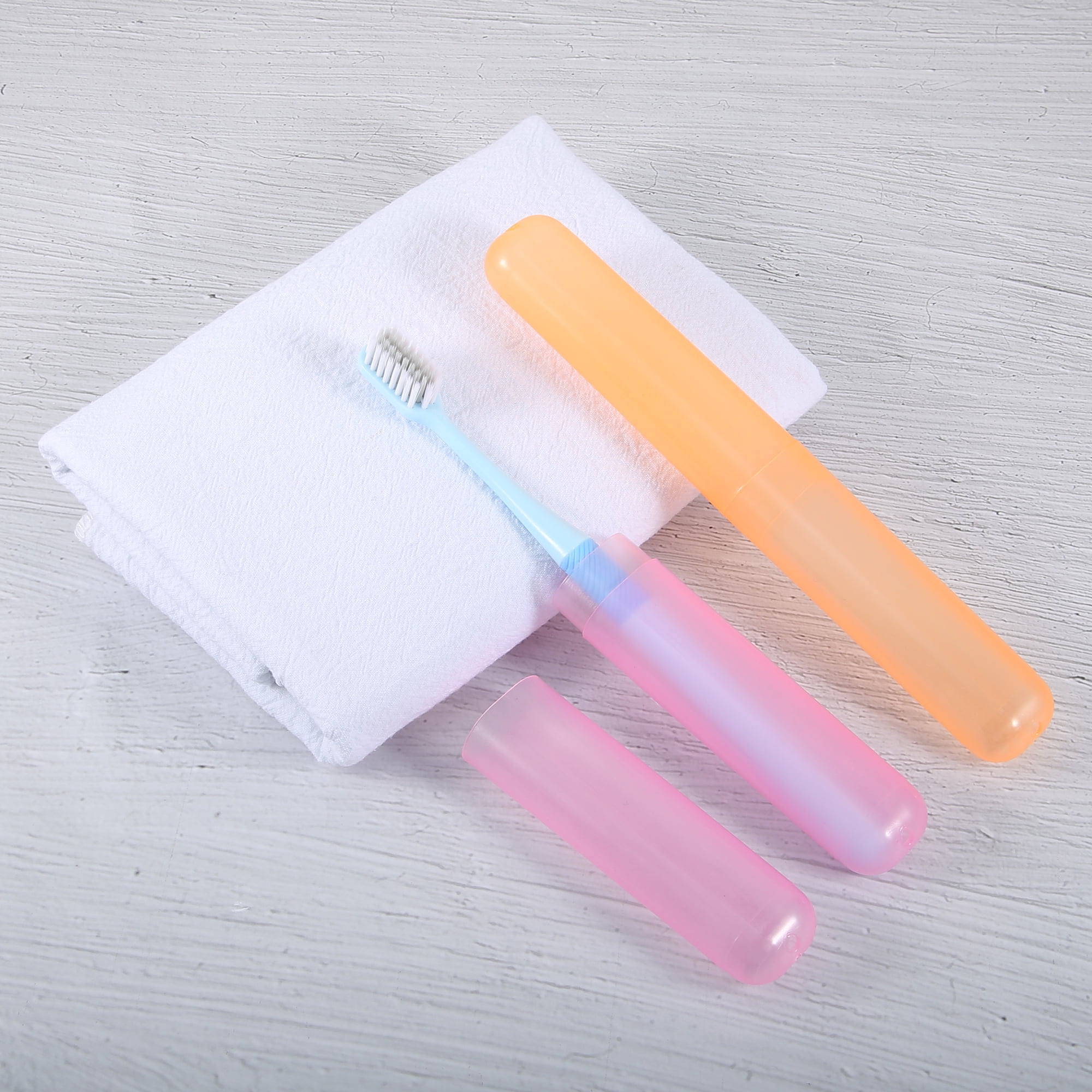 Unique Bargains Toothbrush Travel Plastic Lightweight Traveling Holders Case Pink, Orange