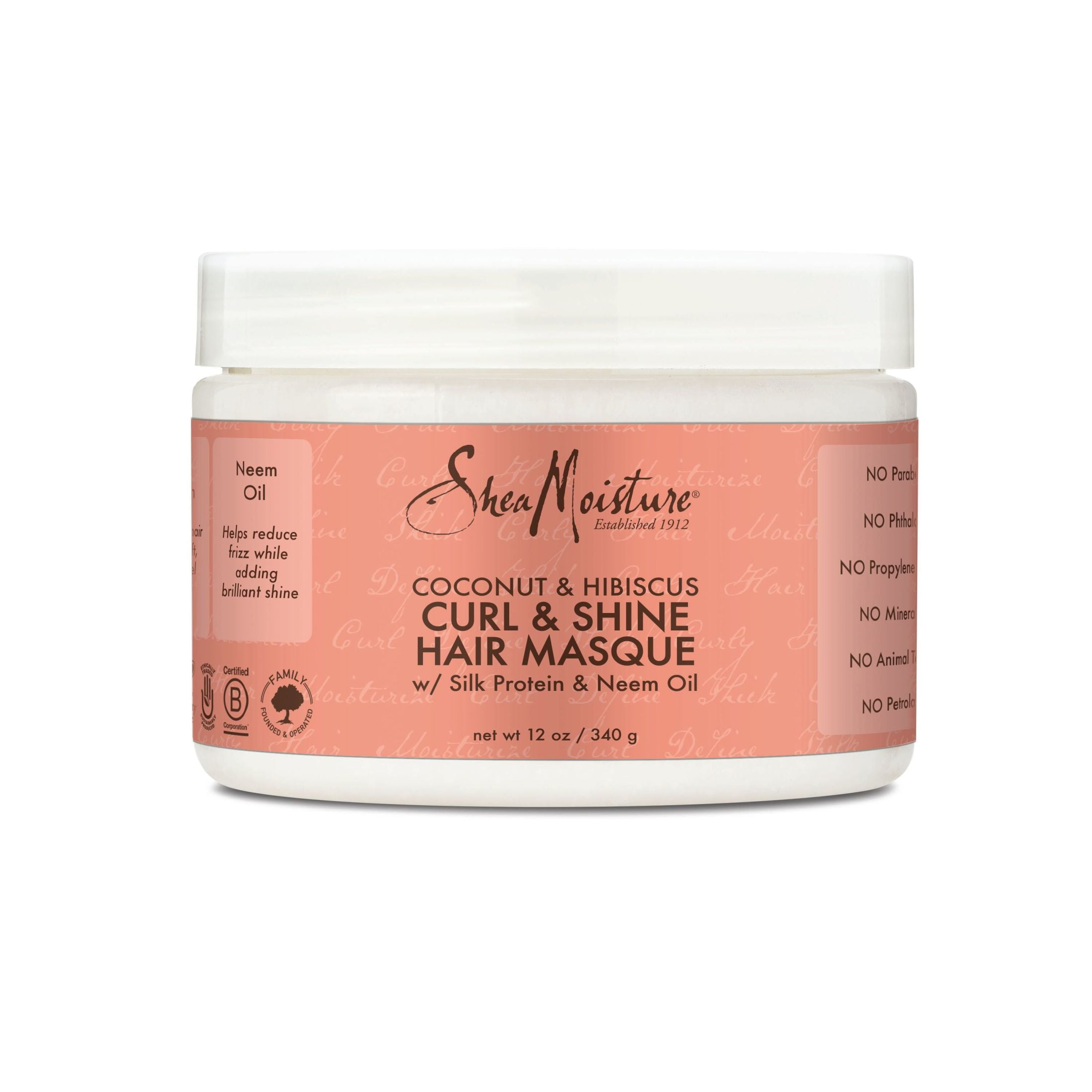 SheaMoisture Hydrating Hair Mask Coconut and Hibiscus Frizz Control Sulfate  Free for Dry Curls 12 oz 