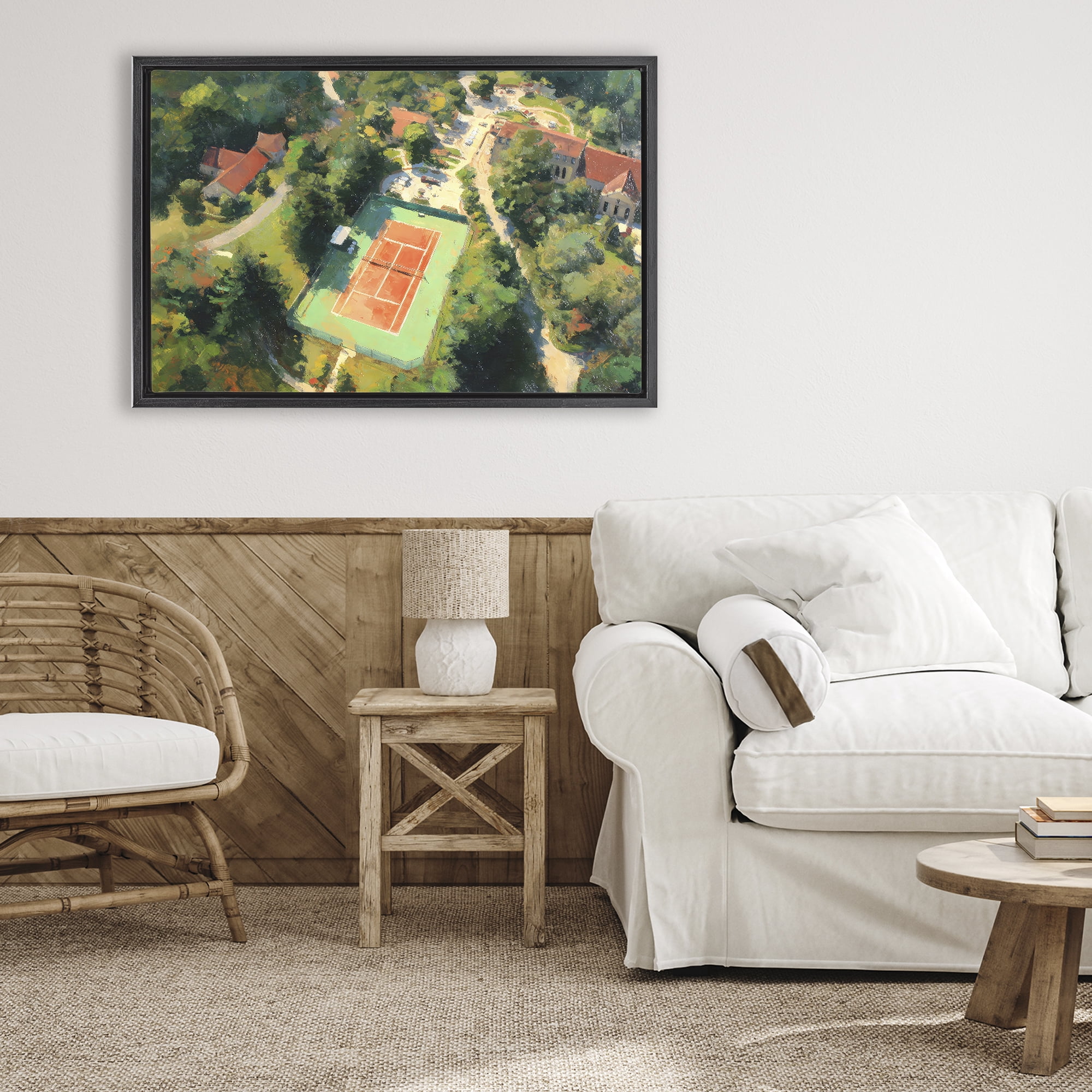 Stupell Industries Aerial Tennis Court Park Black Framed Floater Canvas Wall Art, design by Petal Prints Design