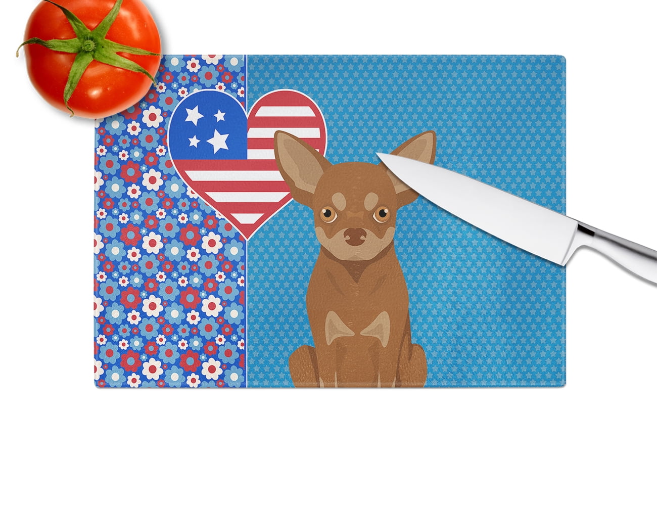 Chocolate and Tan Chihuahua Glass Cutting Board Large 12 in x 15 in
