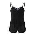 thumbnail image 2 of KaLI_store Women's Silk Satin Ruffled Pajamas Sets Cami Shorts Sets Sleepwear Black,XL, 2 of 5