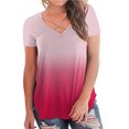 thumbnail image 2 of DailyTrove Women's Ombre V-Neck Short Sleeve T-Shirt - Gradient Casual Top, Soft for Daily Wear & Layering, 2 of 6