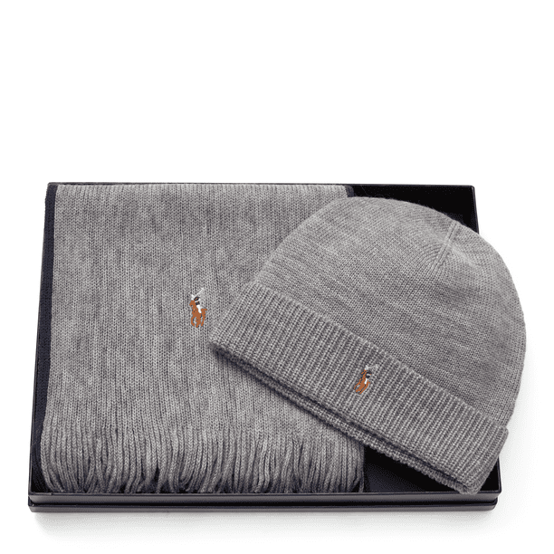 Polo Ralph Lauren Men's Merino Wool Hat & Scarf Gift Set (