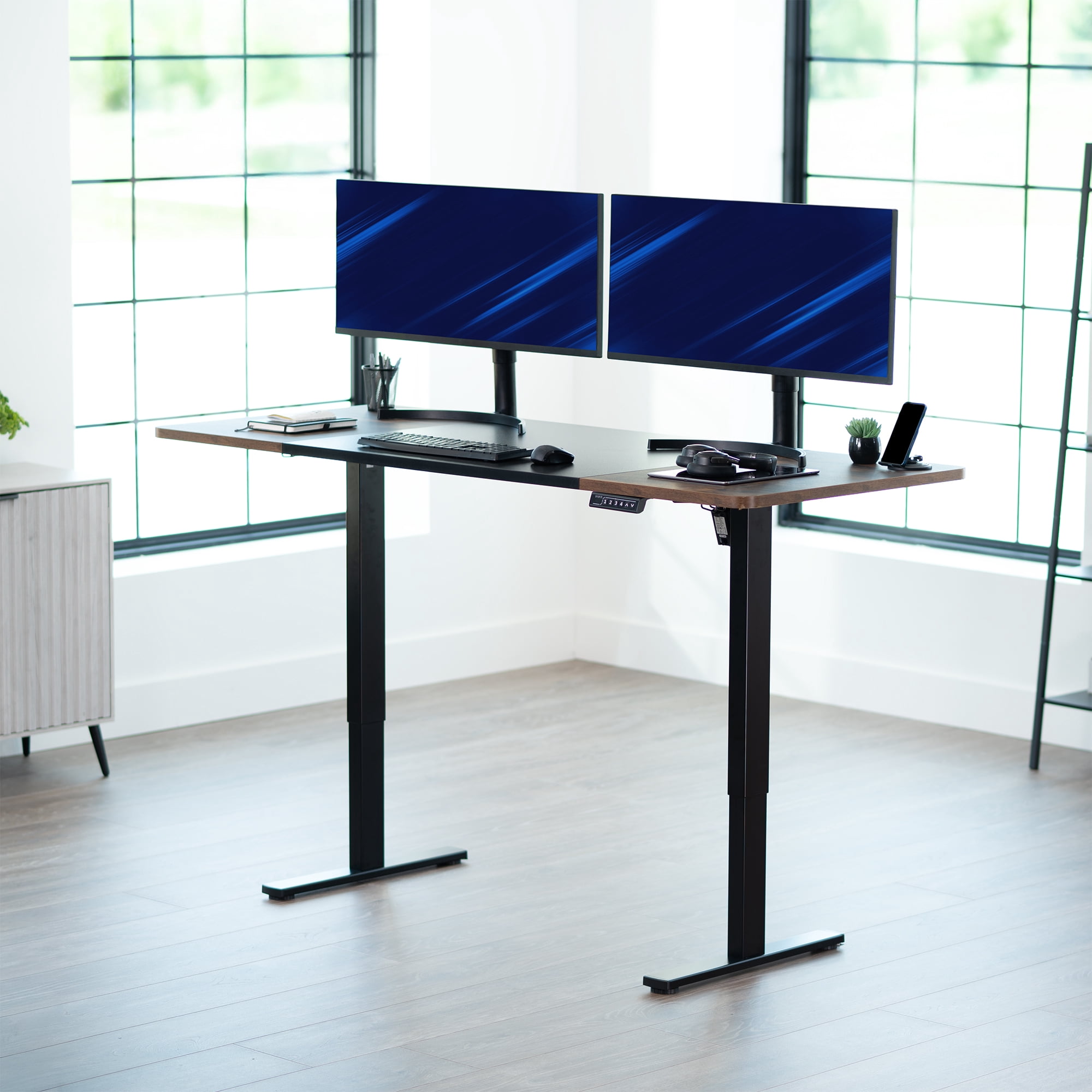 VIVO Electric 71” x 30” Desk, Black/Rustic Vintage Brown Table Top, Black Frame