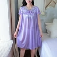 thumbnail image 2 of BUIGTTKLOP Satin Nightgowns for Women Ruffle Short Sleeve Sleepshirts Floral Lace V Neck Knee Length Pajamas Dress, 2 of 6