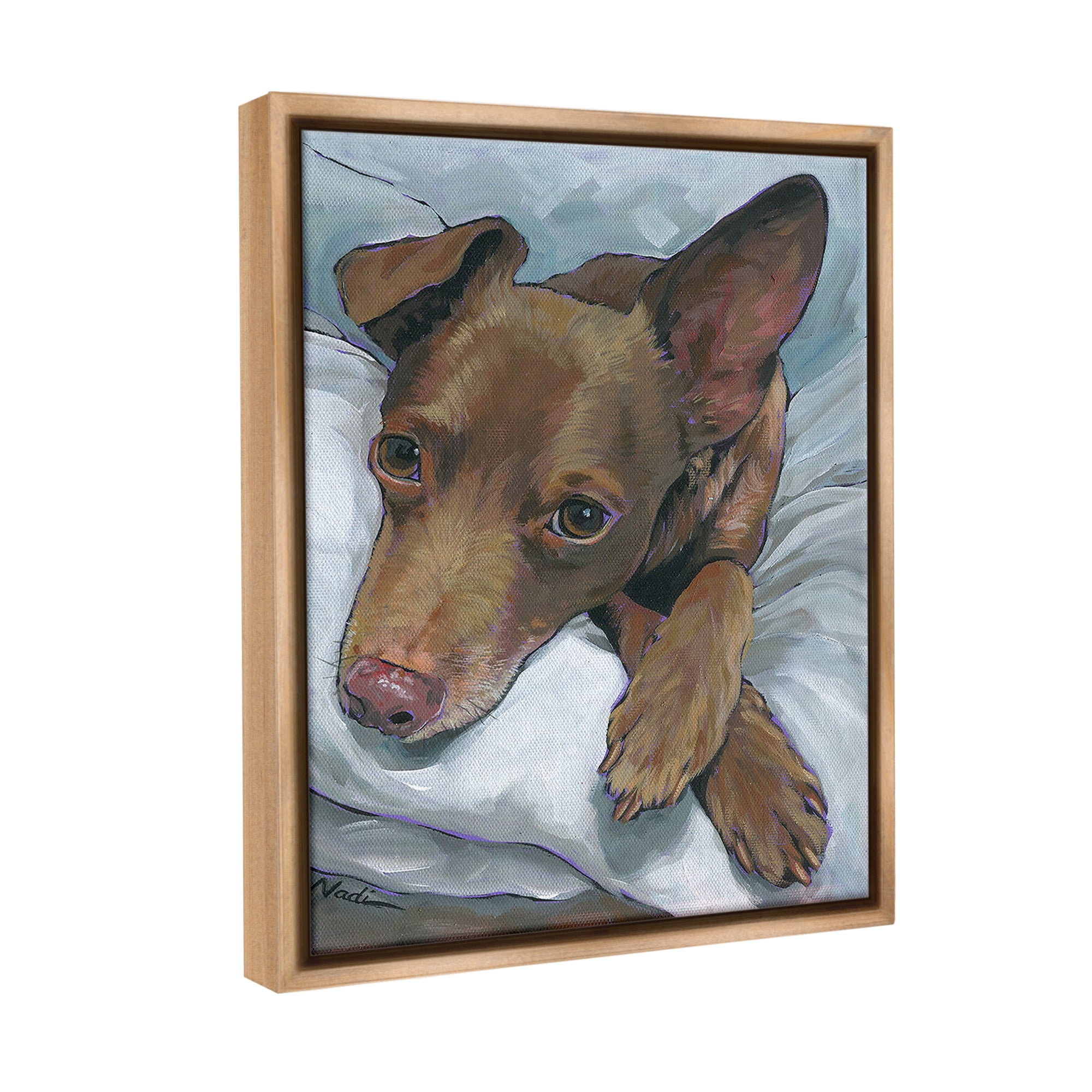 Stupell Industries Resting Dog Portrait Animals & Insects Painting Brown Floater Framed Canvas Art Print Wall Art, 17 x 21