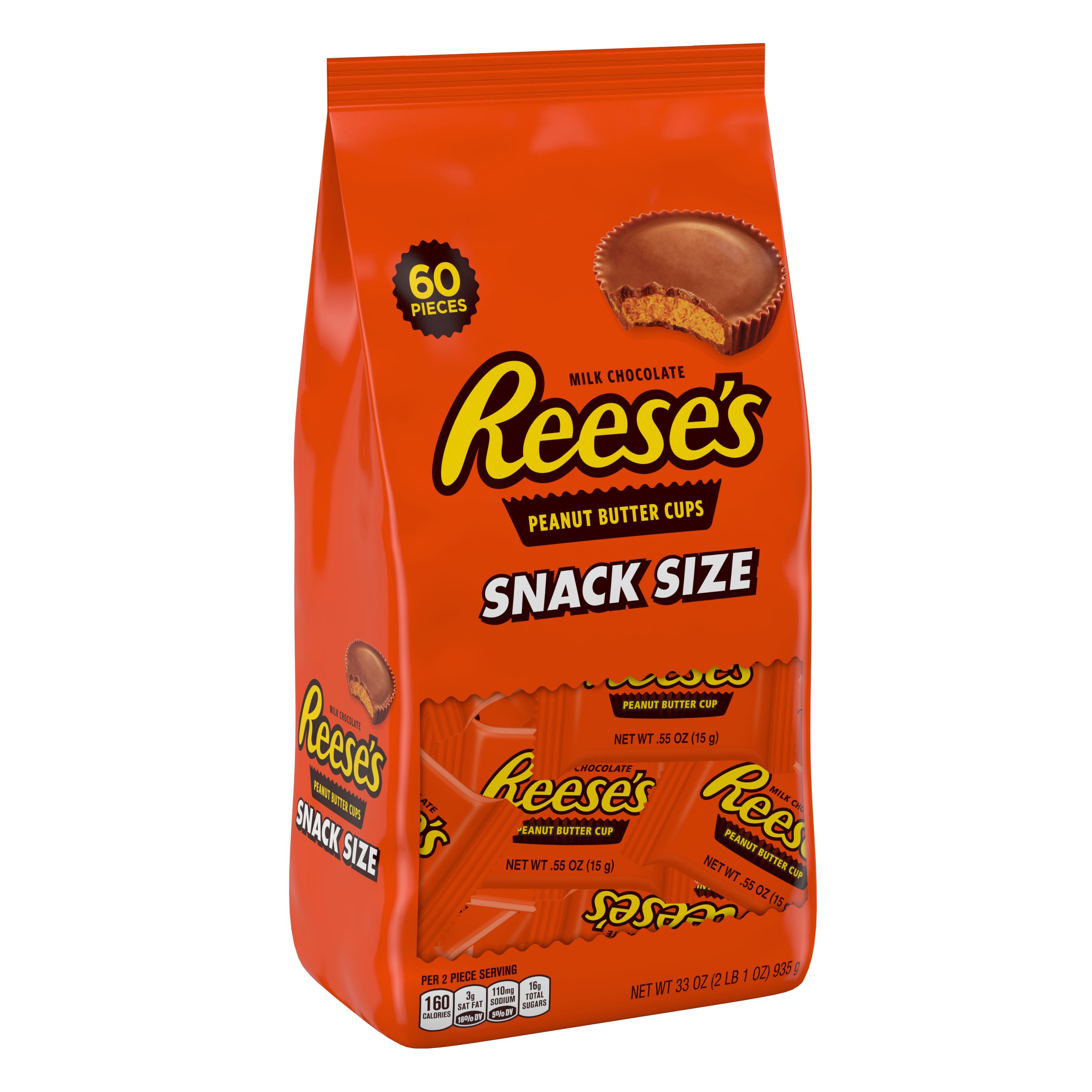 REESE'S, Milk Chocolate Peanut Butter Snack Size Cups Candy, Individually Wrapped, 33 oz, Bag