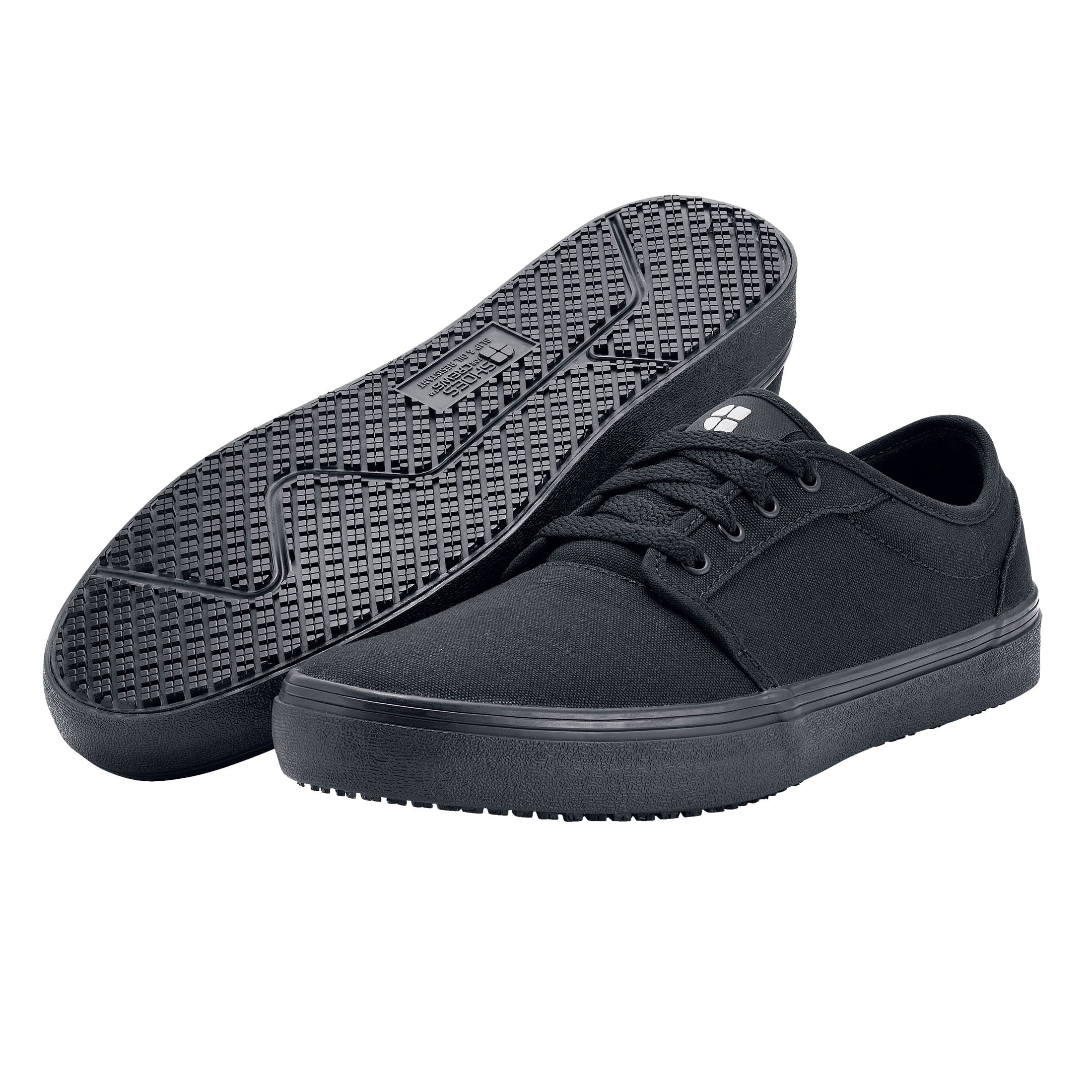Shoes for Crews Merlin Unisex Black Canvas Sneakers, Slip Resistant  Restaurant Work Shoes 