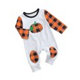 thumbnail image 2 of Qiylii Baby Boys Pumpkin Pattern Romper,Plaid Patch Long Sleeve O-neck Bodysuit, 2 of 6