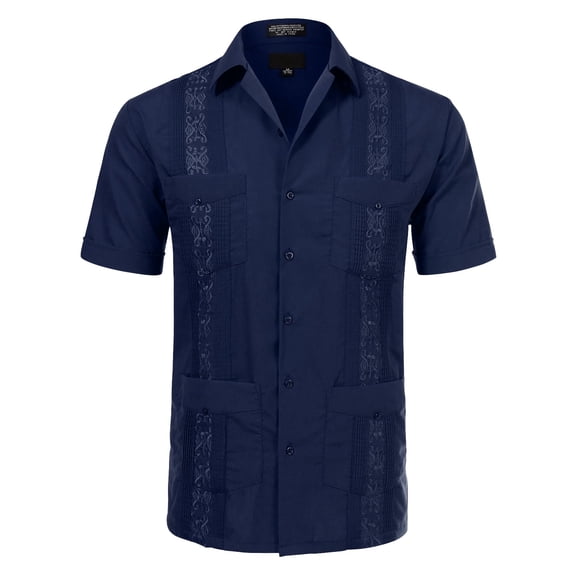 Allsense Men's Short-Sleeve Button-Down Cuban Guayabera Shirt