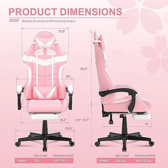 Soontrans Pink Gaming Chair with Footrest,Lovely Bunny Computer Gamer Chair,Gamer Desk Chair for Granddaughter,Sister,Girlfriend,Wife and Love (Pink)