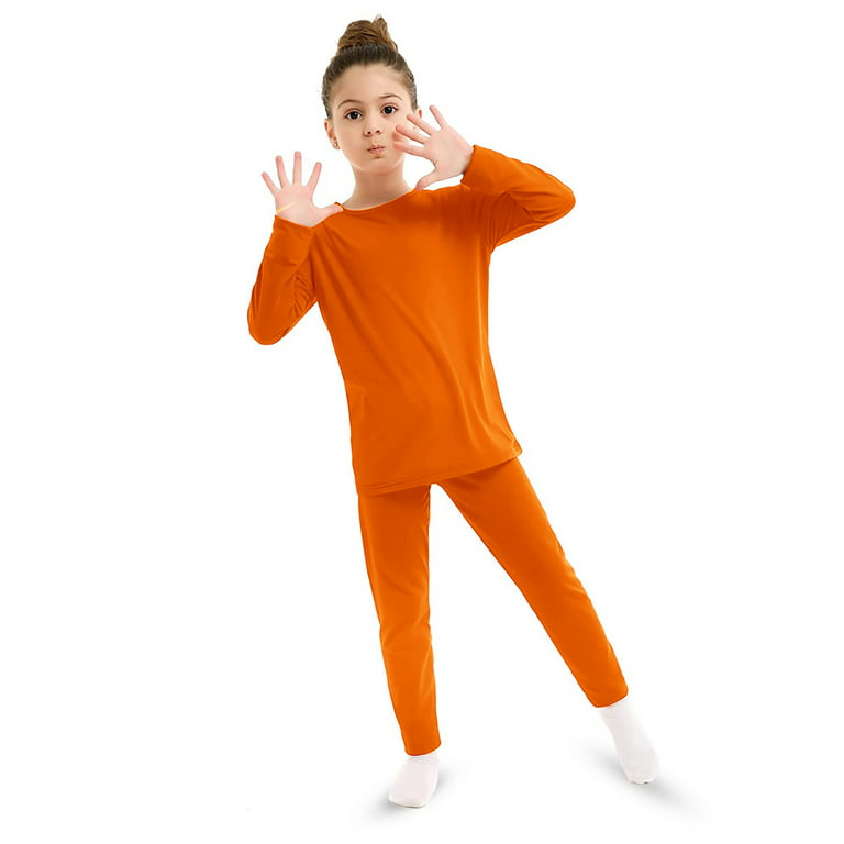 Elowel Thermal Underwear Set for Girls Kids Thermals Base Layer XS Orange 