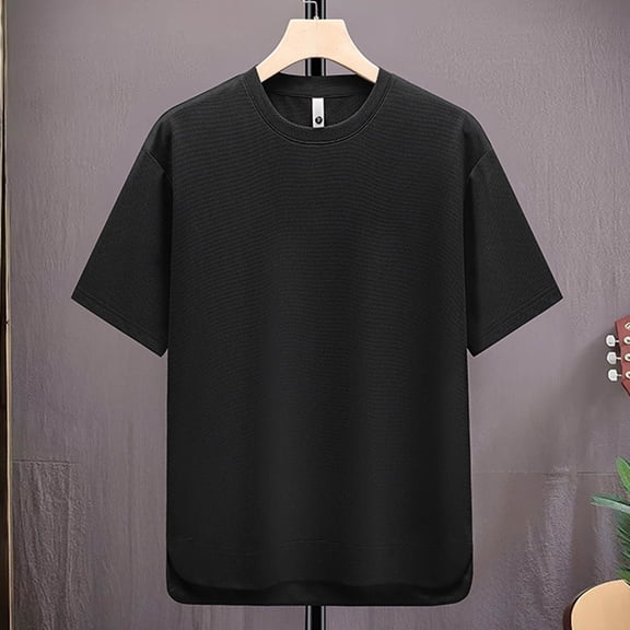 CQONEPT Men's Big and Tall Crew Neck T Shirt Mens Cotton Base Tee Casual Summer Short Sleeve Shirts Black 8XL
