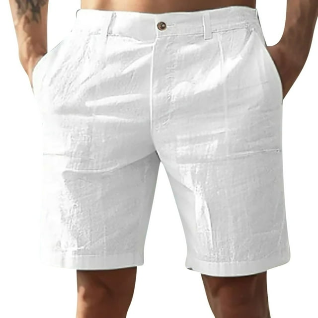 Men's Golf Shorts Solid Color Straight Leg Outdoor Shorts, Breathable Linen Look Polyester for Summer