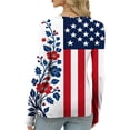 thumbnail image 5 of Women’s Long Sleeve Crewneck Top with Flag and Floral Print Casual Pullover Soft Lightweight Knit Sweater for Daily Wear Light Blue S, 5 of 5