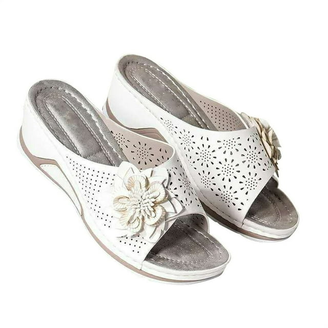 PU Leather Soft Footbed Orthopedic Arch-Support Sandals for Women Hollow Wedge