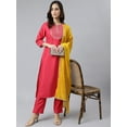 thumbnail image 3 of Janasya Indian Women's Pink Poly Silk Solid Kurta with Pant and Dupatta, 3 of 10