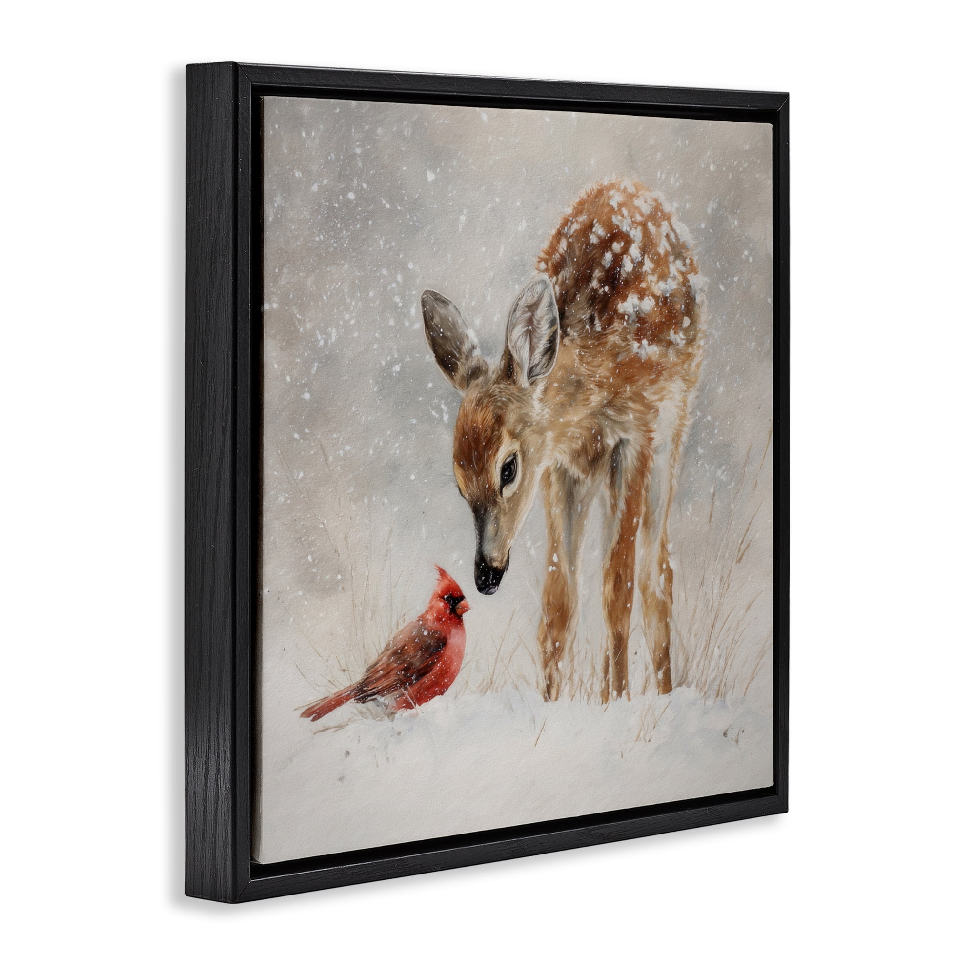 Stupell Industries Little Fawn & The Cardinal Black Framed Floater Canvas Wall Art, design by Tina LeCour