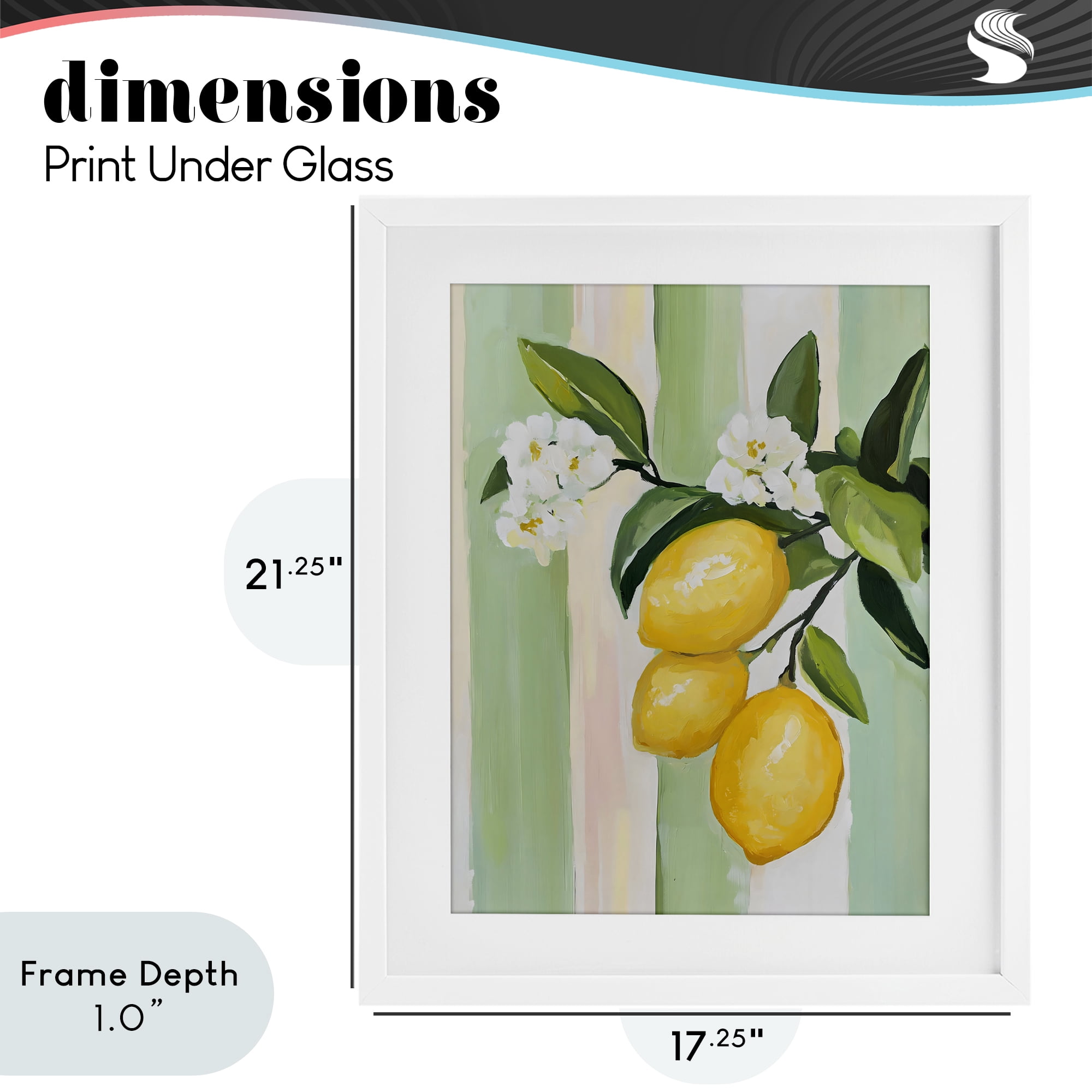 Stupell Industries Lemons & Flowers on Stripes White Framed Print Under Glass, design by The Prints Vibe