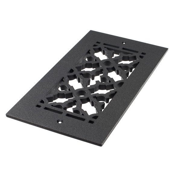 Reggio Register Scroll Floor Register 4X10. Black Cast Iron Vent Covers for Home Floors. Features an Underside Lip; with Mounting Holes. Made in The USA | 612-H